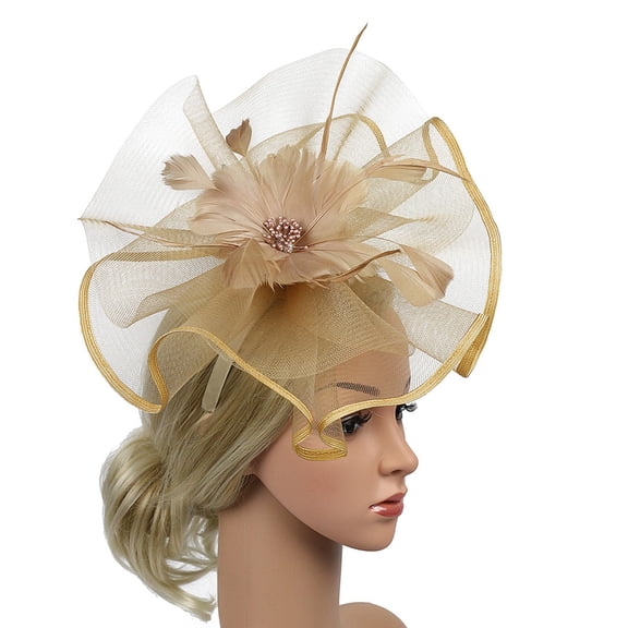 GILIGEGE Fascinator Hat Floral Feather Pillbox Derby Hats for Women Wedding Tea Party with Headband Clip Women Hat Headwear Church Feather Clip Fascinators Hat Wedding Party Cap for Gold One Size