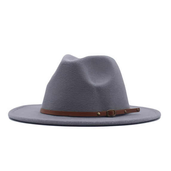 GILIGEGE Fedora Hats for Men Women Felt Jazz Hat Vintage Wide Brim Panama Hat with Belt Buckle Womens Panama Wool Belt Classic Hat Buckle Hat Floppy Wide Caps