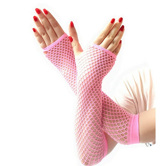 GILIGEGE Fishnet Sleeves for Women Cosplay Costume Party Accessories Fingerless Mesh Fishnet Gloves Ladies Girls Fingerless High Gloves Long Lace Elasticity Gloves