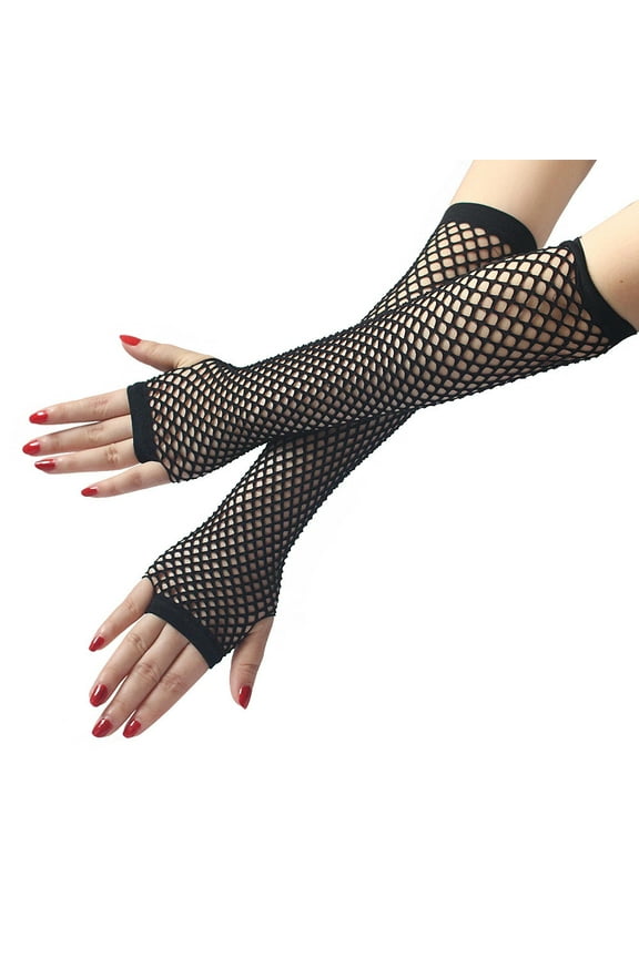 Fishnet Sleeves for Women Cosplay Costume Party Accessories Fingerless Mesh Fishnet Gloves Ladies Girls Fingerless High Gloves Long Lace Elasticity Gloves