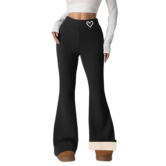 GILIGEGE Flare Yoga Pants for Women Winter Sherpa Lined Bell Bottom Pants Stretchy Comfy High Waisted Tummy Control Leggings Thermal Warm Leggings Comfy Soft High Waisted Yoga Pants with Pockets