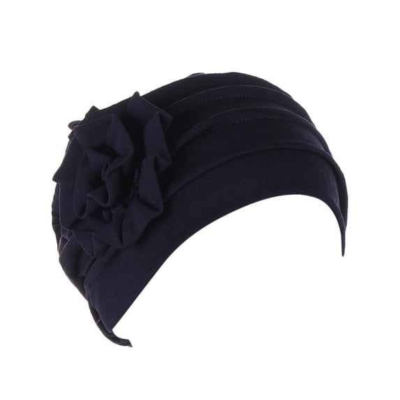 GILIGEGE Flower Design Chemo Hair Loss Caps for Women Soft Cover Wrap Hat Pre-Tied Headwrap Cap Elastic Sleep Cap Slouchy Cancer Headwear Hat Summer Beanie Hat Inclusive Cap for Women and Girls Navy