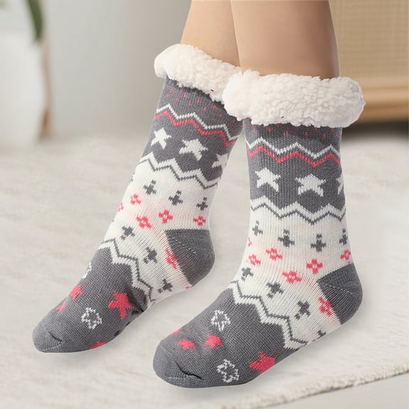 GILIGEGE Fluffy Thermal Sherpa Slipper Socks for Women Ultra Soft Christmas Winter Non Skid Christmas Fuzzy Socks Cozy Fluffy Winter Warm Slipper Socks Plaid Printed Soft Home Sleeping Socks