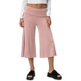thumbnail image 1 of GILIGEGE Fold Over Capri Pants for Women Solid Gaucho Pants High Waist Wide Leg Cropped Mid-Calf Trousers Low Rise Yoga Capris Foldover Cropped Leggings Going Out Flowy Pants Streetwear Pink, 1 of 4