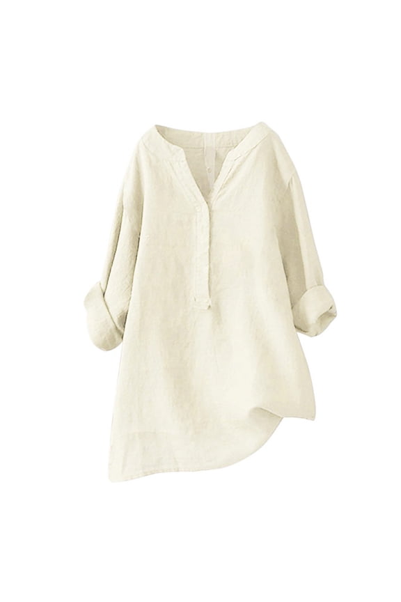 Gauze Linen Shirt for Women Gauze Tops for Women Linen Blend Shirts Women Muslin Tops Lightweight Flowy Blouses Gauze Cotton Blouse Dressy Shirts Peasant Shirts Flowy Blouse Beige 3XL