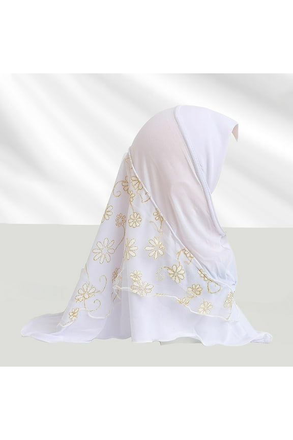 Girls Ice Silk Muslim Khimar Hijab Headscarf Flower Arab Scarf Shawls Neck Wrap Islamic Head Wrap for Age 2-7 Years Girls/Children Hijab Scarf Headscarf Wrap Muslim Amira