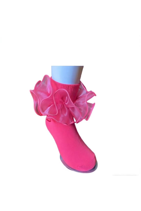 Girls Ruffle Socks Toddler Girl Frilly Dress Socks Double Lace Big Ruffles Fold Over Church Fancy Sock for Baby Kids Children's Socks with Lace Girls Ankle Socks Kids Dance Sock for Cute Bab