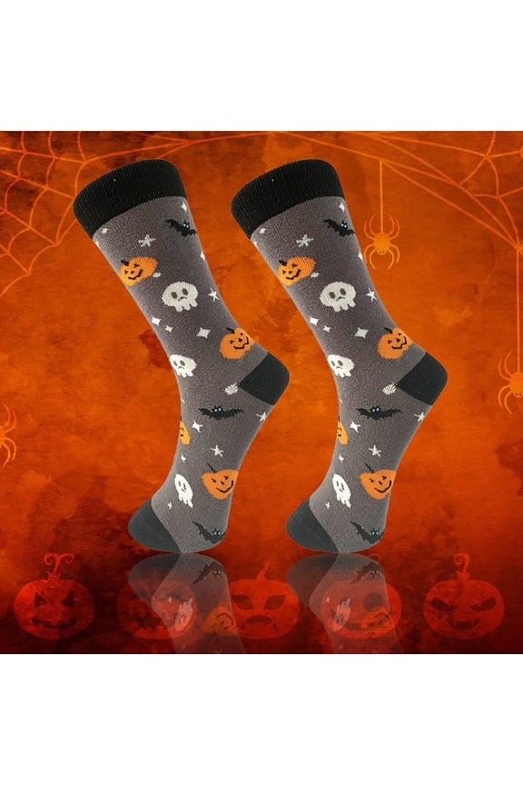 Halloween Crew Socks Funny Knitted Sock Soft Warm Stockings Halloween Decor Gifts for Women And Men,Crazy Novelty Dress Socks,Spooky Horror Pumpkin Socks for Halloween Party Costume Grey