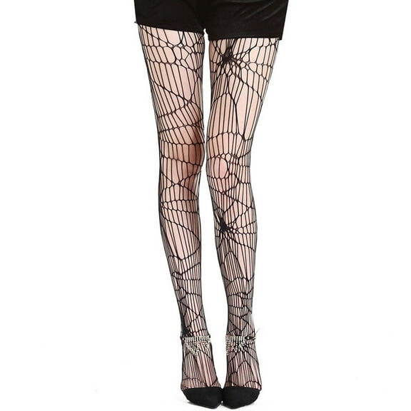 GILIGEGE Halloween Fishnet Stockings Lace Patterned Tights High Waist Pantyhose Fishnets for Women Legging Floral Cobweb Tight Stockings Small Hole High Pantyhose Waist Lace Halloween Costume Black