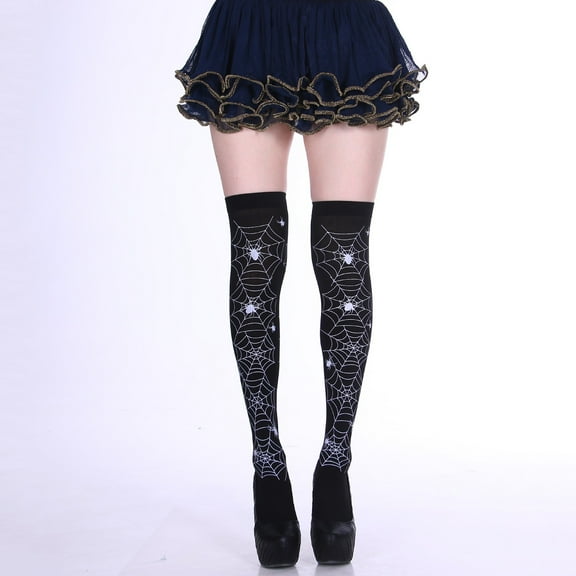 GILIGEGE Halloween Knee High Sockings Skeleton Stockings Spiderweb Over Knee Socks Bats Cosplay Festival Party Stockings Skeleton Spooky Socks Over Knee Long Socks for Cosplay Over Knee Socks Black