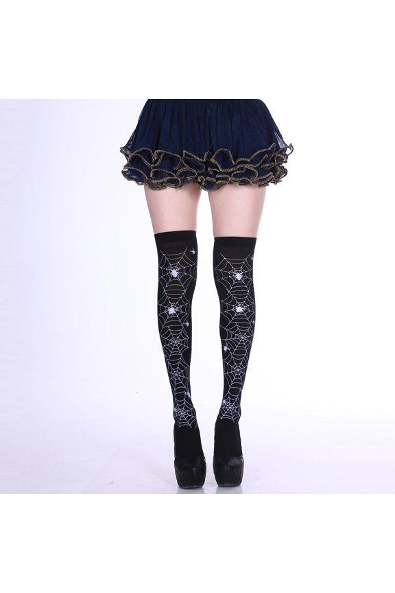 Halloween Knee High Sockings Skeleton Stockings Spiderweb Over Knee Socks Bats Cosplay Festival Party Stockings Skeleton Spooky Socks Over Knee Long Socks for Cosplay Over Knee Socks Black