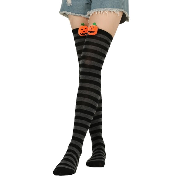GILIGEGE Halloween Knee High Socks Striped Witch Long Socks for Women Girls Cosplay Party Dress Up Funny Novelty Gifts Thigh Long Socks Over The Knee Leg Warmers for Halloween Costume Accessories