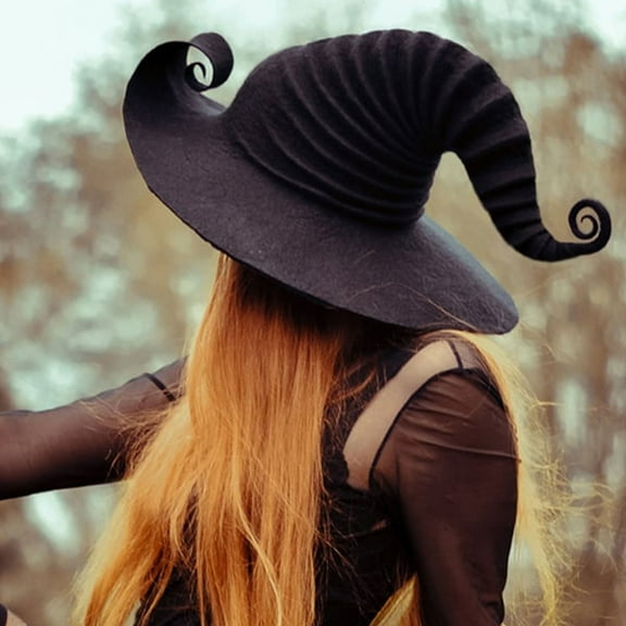 GILIGEGE Halloween Witch Hat for Women Wide Brim Foldable Halloween Wool Hats for Party Cosplay Costume Accessory Black One Size
