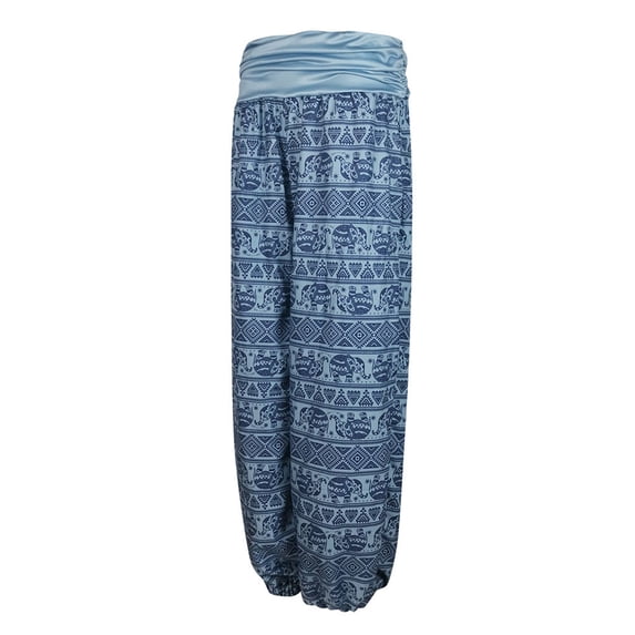GILIGEGE Harem Pants for Women Hippie High Waist Boho Petite Length Pants Elastic Waist Aladdin Hippie Pants Lightweight Breathable Trousers Plus Size Causal Yoga Flowy Lounge Pajama Joggers Blue