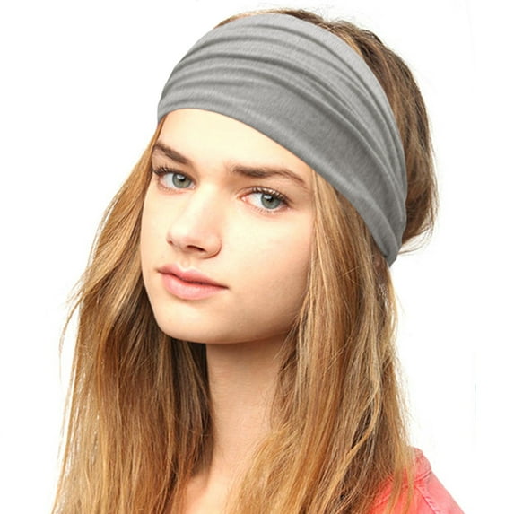 GILIGEGE Headbands for Women Stretchy Non Slip Soft Cotton Cloth Hair Bands for Sports, Workout, Yoga and Running Women Solid Color Headband Elastic Head Wrap Headband Grey One Size