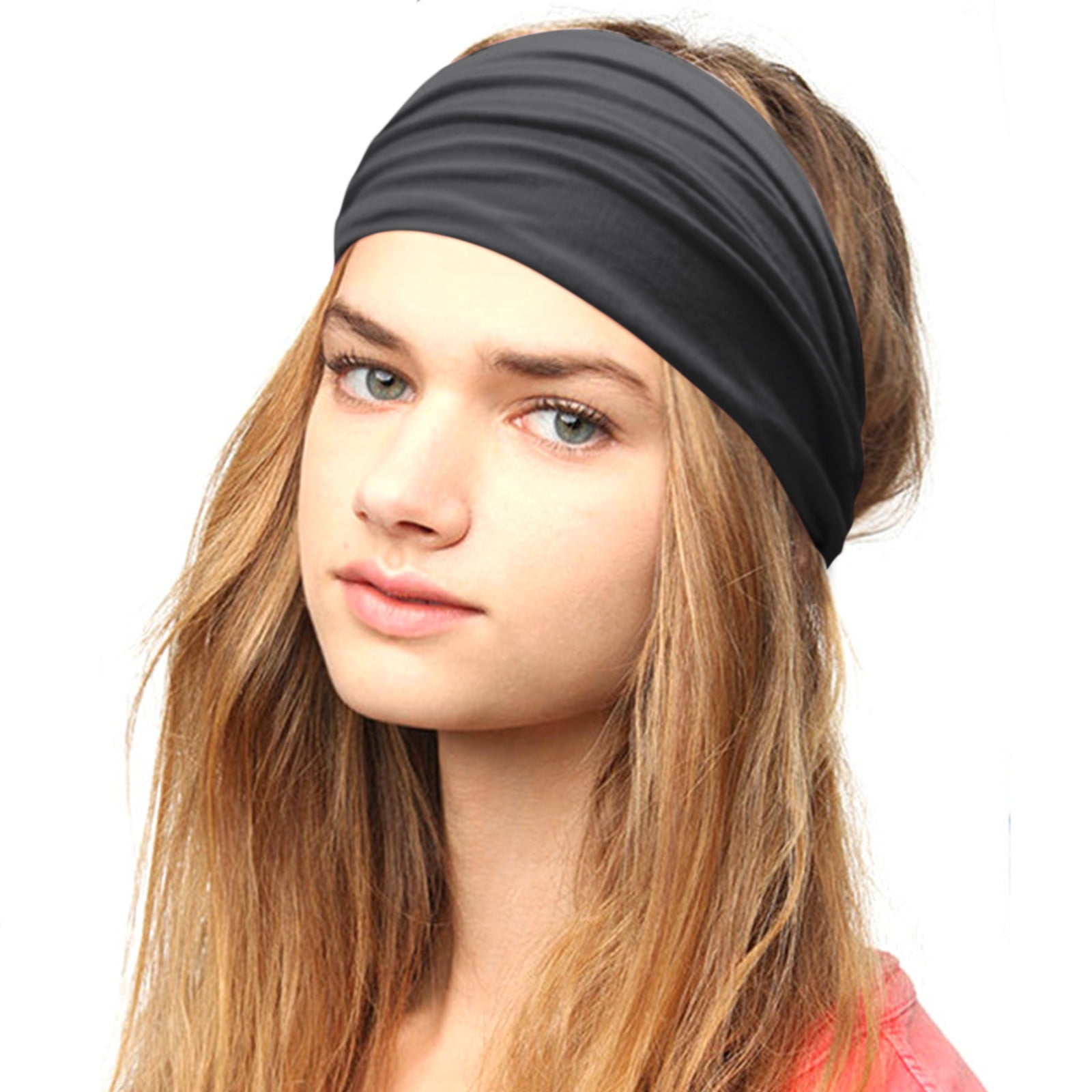 Headbands Hairband Exercise Bands Cotton Soft and Stretchy Elastic Solid Color Blue Head Sweatbands - 3 pack main image 3