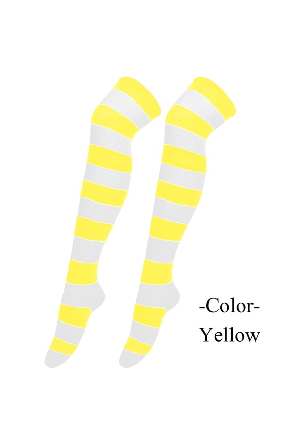 High Thigh Socks Striped Over Knee Thin Tights Long Stocking for Women Leg Warmer Cute Stripe Socks for Teen Novelty Long Tube Cotton Sock for Halloween Party Costumes Yellow