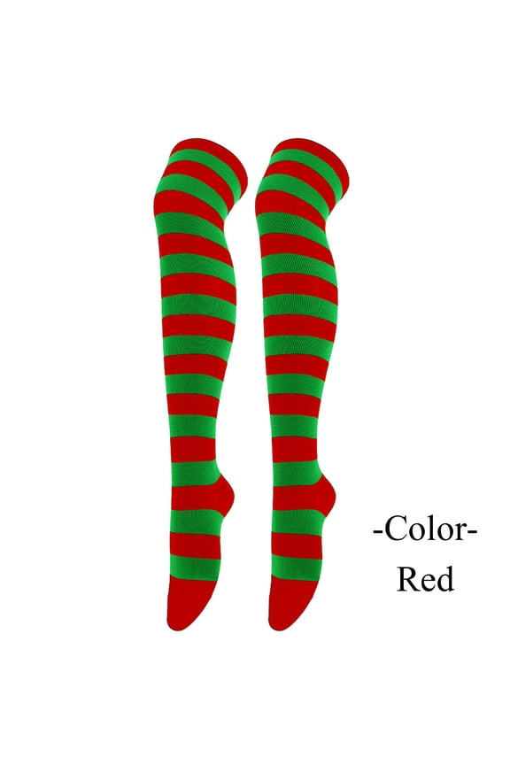 High Thigh Socks Striped Over Knee Thin Tights Long Stocking for Women Leg Warmer Cute Stripe Socks for Teen Novelty Long Tube Cotton Sock for Halloween Party Costumes Red