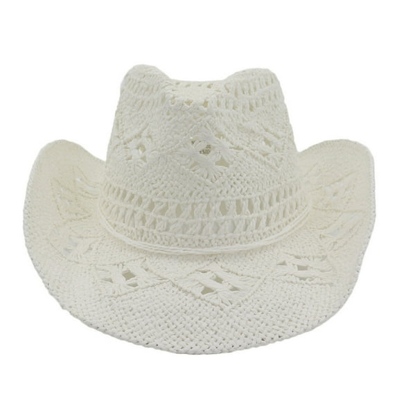 GILIGEGE Hollow Straw Hat Summer Cowboy Hat Western Cowboy Breathable Foldable Wide Brim Hats for Men Women Fashion Lady Foldable Casual Cap Wide Sun Hat for Women and Men