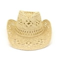 thumbnail image 1 of GILIGEGE Hollow Straw Hat Summer Cowboy Hat Western Cowboy Breathable Foldable Wide Brim Hats for Men Women Fashion Lady Foldable Casual Cap Wide Sun Hat for Women and Men, 1 of 2