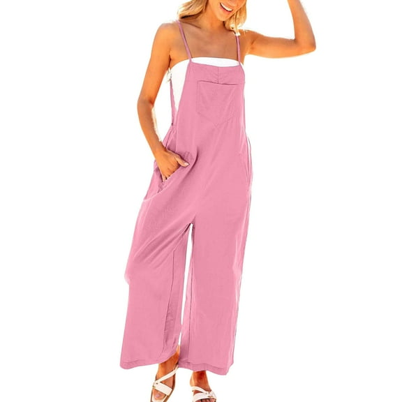 GILIGEGE Jumpsuits for Women Casual Summer Outfits Rompers Comfy Beach Vacation Trendy Overalls Jumpers Fashion Clothes 2025 Womens Rompers for Summer Cotten Linen Strappy Overall Dress Pants
