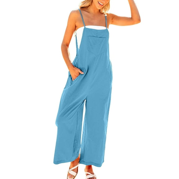 GILIGEGE Jumpsuits for Women Casual Summer Outfits Rompers Comfy Beach Vacation Trendy Overalls Jumpers Fashion Clothes 2025 Womens Rompers for Summer Cotten Linen Strappy Overall Dress Pants