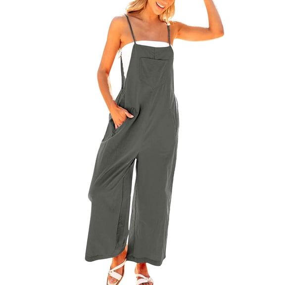 GILIGEGE Jumpsuits for Women Casual Summer Outfits Rompers Comfy Beach Vacation Trendy Overalls Jumpers Fashion Clothes 2025 Womens Rompers for Summer Cotten Linen Strappy Overall Dress Pants