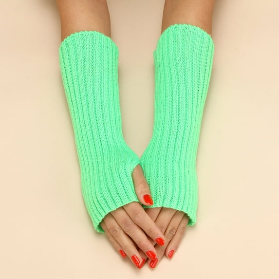 GILIGEGE Knittde Long Arm Warmers Women Fingerless Gloves Blend Elbow Warmers Mittens with Thumb Hole Women Autumn and Winter Solid Color Multicolor Wool Long Striped Knit Half Finger Gloves A