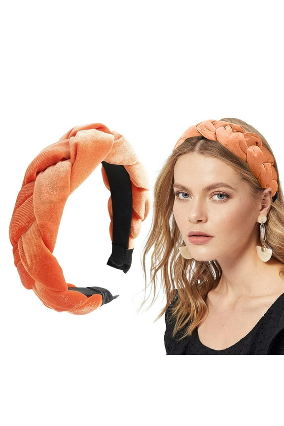 Knotted Headbands for Women Wide Turban Headband Yoga Exercise Ribbing Hair Hoop Hair Bands Accessories Velvet Headband Women's Wide Padded Headband for Women and Girls Orange One Size