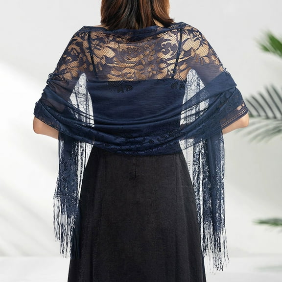 GILIGEGE Lace Shawls and Wraps for Evening Dresses, with Fringe, Elegant Shawl for Women Formal Wedding Accessory Bridesmaid Evening Dress Cheongsam Shawl Dinner Hollowed Out Lace Shawl