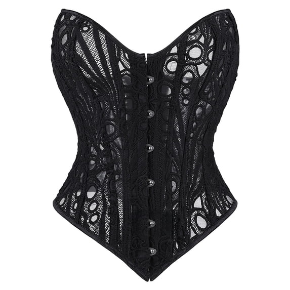 GILIGEGE Lacework Corset Top for Women,Textured Sheer Floral Lace Bustier Strapless Lace Up Overbust Bustier Floral Top Going Out Corset Overbust Top Club Party Y2K Shapewear Body Black L