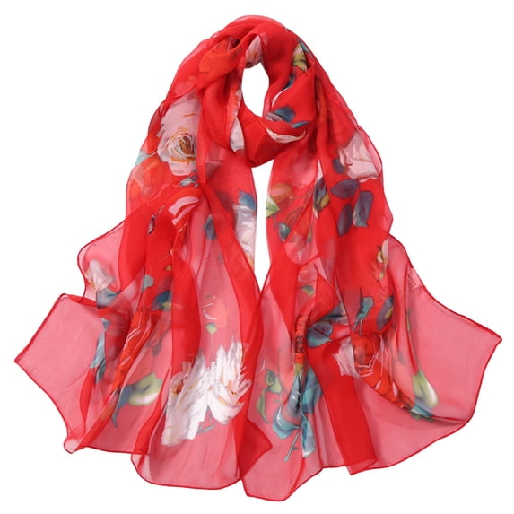 GILIGEGE Lightweight Print Floral Pattern Scarf for Women Soft Scarf and Neck Care Long Shawl Elegant Floral Pattern Sheer Scarfs Fashion Scarves Sunscreen Wraps Shawlsfor Outdoor Red