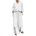 thumbnail image 1 of GILIGEGE Linen Sets for Women 2 Piece Summer 2 Piece Outfits Cotton Linen Sets Button Down Shirts and Drawstring Wide Leg Long Pants with Pockets Wide Leg Pants Tracksuit Lounge Matching Sets, 1 of 9