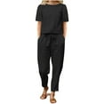 thumbnail image 1 of GILIGEGE Linen Sets for Women 2 Piece Summer Cotton and Linen Matching Suit Half Sleeved Wide Leg Pants Retro Set Of Two Tracksuit Lounge Matching Sets Black L, 1 of 7