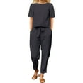thumbnail image 1 of GILIGEGE Linen Sets for Women 2 Piece Summer Cotton and Linen Summer Matching Suit Half Sleeved Wide Leg Pants Retro Set Of Two Tracksuit Lounge Matching Sets Navy 6Xl, 1 of 8