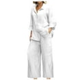 thumbnail image 1 of GILIGEGE Linen Sets for Women 2 Piece Summer Loose Long Sleeve Shirts Wide Leg Pant Matching Set Plus Size Vacation Outfits Wide Leg Pants Tracksuit Lounge Matching Sets, 1 of 6