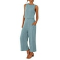 thumbnail image 1 of GILIGEGE Linen Sets for Women 2 Piece Summer Women Suit Fashion Comfortable Vest and Long Pants Solid Color Top Set Suit Wide Leg Pants Tracksuit Lounge Matching Sets Blue S, 1 of 7