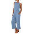 thumbnail image 1 of GILIGEGE Linen Sets for Women 2 Piece Summer Women Suit Fashion Comfortable Vest and Long Pants Solid Color Top Set Suit Wide Leg Pants Tracksuit Lounge Matching Sets Sky Blue M, 1 of 8