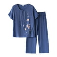 thumbnail image 1 of GILIGEGE Linen Sets for Women 2 Piece Summer Women's Short Sleeved Summer Cardigan Top Female Loose Middle Elderly Suit Shirt Cotton and Linen Wide Leg Pants Tracksuit Lounge Matching Sets Blue Xxl, 1 of 4