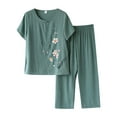thumbnail image 1 of GILIGEGE Linen Sets for Women 2 Piece Summer Women's Short Sleeved Summer Cardigan Top Female Loose Middle Elderly Suit Shirt Cotton and Linen Wide Leg Pants Tracksuit Lounge Matching Sets Green 3Xl, 1 of 4