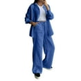thumbnail image 1 of GILIGEGE Linen Sets for Women 2 Piece Summer Women's Solid Color Cotton Linen Lapel Loose Casual Home Set Shirt and Pants Set Wide Leg Pants Tracksuit Lounge Matching Sets Blue M, 1 of 9