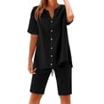 thumbnail image 1 of GILIGEGE Linen Sets for Women 2 Piece Summer Women's Solid Color Fashion Casual Cotton Linen Pocket Long Sleeve Shirt Short Jacket Suit Lounge Beach Vacation Two Piece Outfits Tracksuits Black S, 1 of 8