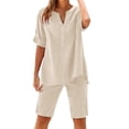 thumbnail image 1 of GILIGEGE Linen Sets for Women 2 Piece Summer Womens Daily Casual Solid Long Sleeve Shirt Tops Pockets Pants Shirt Trousers Set Lounge Beach Vacation Two Piece Outfits Tracksuits Beige L, 1 of 7