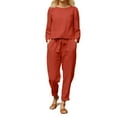 thumbnail image 1 of GILIGEGE Linen Sets for Women 2 Piece Summer Suit Outfit Polyester Long Sleeve Woman Tracksuit Lounge Matching Sets Red Xxl, 1 of 9