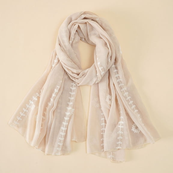 GILIGEGE Linen Soft Scarf for Women Elegant Floral Pattern Sheer Scarfs Thin Plain Summer Sun Protection & Office Travel Wrap Girls Boho Large Lightweight Scarves Shawls Wraps for Four Seasons Beige