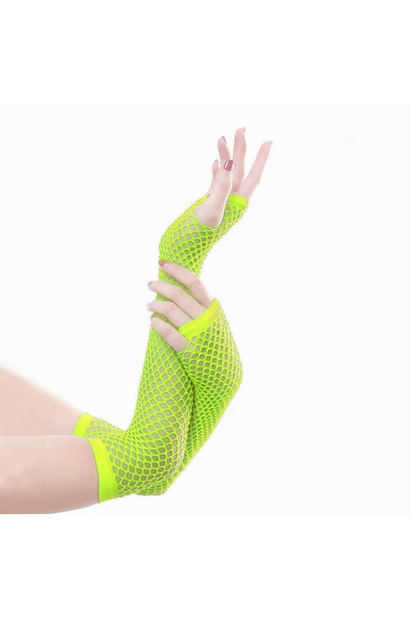 Long Fishnet Gloves Elastic Lace Arm Sleeves Party Accessory Black Fingerless Hollow 1920S Gloves for Women Gloves Long Fashion Fingerless Length Women's Party Gloves Gloves Yellow One Size