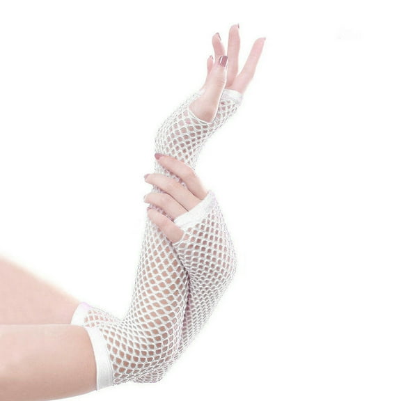 GILIGEGE Long Fishnet Gloves Elastic Lace Arm Sleeves Party Accessory Black Fingerless Hollow 1920S Gloves for Women Gloves Long Fashion Fingerless Length Women's Party Gloves Gloves White One Size