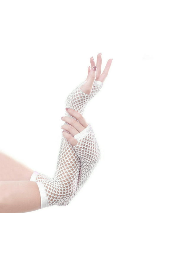 Long Fishnet Gloves Elastic Lace Arm Sleeves Party Accessory Black Fingerless Hollow 1920S Gloves for Women Gloves Long Fashion Fingerless Length Women's Party Gloves Gloves White One Size