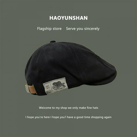 GILIGEGE Men's Cotton Newsboy Flat Cap Ivy Stretch-Fit Driver Hunting Hat Men Summer Beret British Solid Color Adjustable Men Beret Hat Painter Hat Black One Size