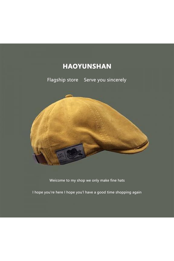 Men's Cotton Newsboy Flat Cap Ivy Stretch-Fit Driver Hunting Hat Men Summer Beret British Solid Color Adjustable Men Beret Hat Painter Hat Yellow One Size